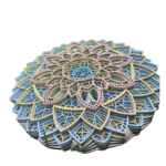Tablou mandala multistrat din lemn, rotund, efect 3D, vopsit, 20cm