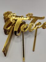 Topper nume cu coronita, cu suport, din plexiglas (acril) oglinda - imagine 3