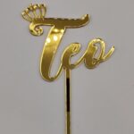 Topper nume cu coronita, cu suport, din plexiglas (acril) oglinda
