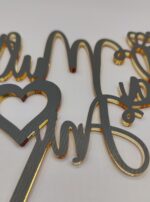 Topper "La multi ani + coronita si inimioara", cu suport, din plexiglas (acril) oglinda - imagine 4
