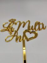 Topper "La multi ani + coronita si inimioara", cu suport, din plexiglas (acril) oglinda - imagine 3