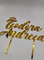 Topper 2 nume suprapuse cu coronita, cu suport, din plexiglas (acril) oglinda - imagine 2