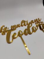 Topper "La multi ani cu nume personalizat si coronita", cu suport, din plexiglas (acril) oglinda - imagine 2