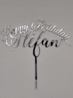 Topper "Happy Birthday cu nume personalizat", cu suport, din plexiglas (acril) oglinda - imagine 4