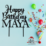 Topper „Happy Birthday cu nume personalizat”, cu suport, din plexiglas (acril) colorat