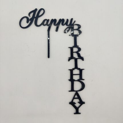 Topper vertical de tip L "Happy Birthday", cu suport, din plexiglas (acril) colorat