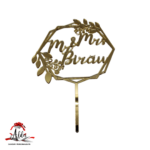Topper cu chenar rombic "Mr & Mrs si nume personalizat", cu suport, din plexiglas (acril) oglinda