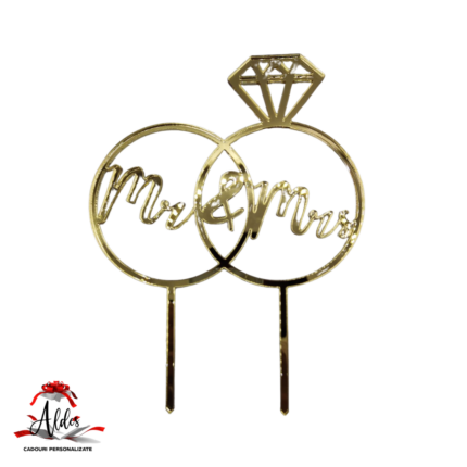 Topper verighete "Mr&Mrs", cu suport, din plexiglas (acril) oglinda