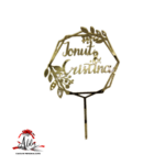 Topper cu chenar rombic + 2 nume personalizate, cu suport, din plexiglas (acril) oglinda