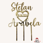 Topper 2 nume suprapuse cu data si inima, cu suport, din plexiglas (acril) oglinda