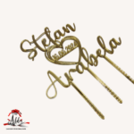 Topper 2 nume suprapuse cu data si inima, cu suport, din plexiglas (acril) oglinda - imagine 2