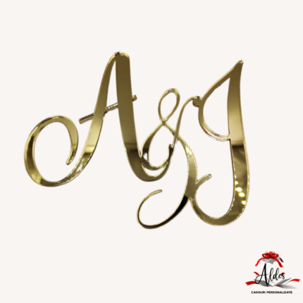 Topper litere "Initiale caligrafice V2" , fara suport, din plexiglas (acril) oglinda