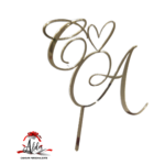 Topper litere „Initiale caligrafice” + inimioara, cu suport, din plexiglas (acril) oglinda