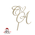 Topper litere „Initiale caligrafice” + inimioara, cu suport, din plexiglas (acril) oglinda - imagine 3