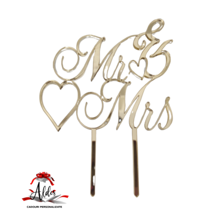 Topper "Mr & Mrs", cu suport, din plexiglas (acril) oglinda