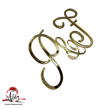 Topper litere "initiale caligrafice" , fara suport, din plexiglas (acril) oglinda