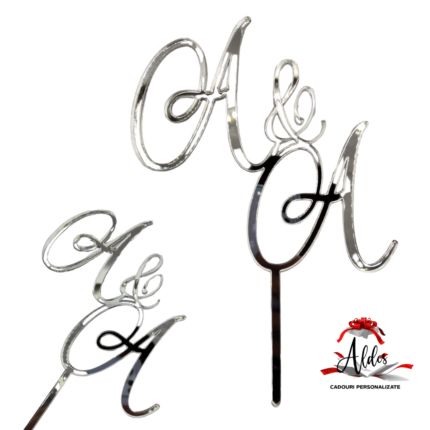 Topper litere „Initiale caligrafice”, cu suport, din plexiglas (acril) oglinda