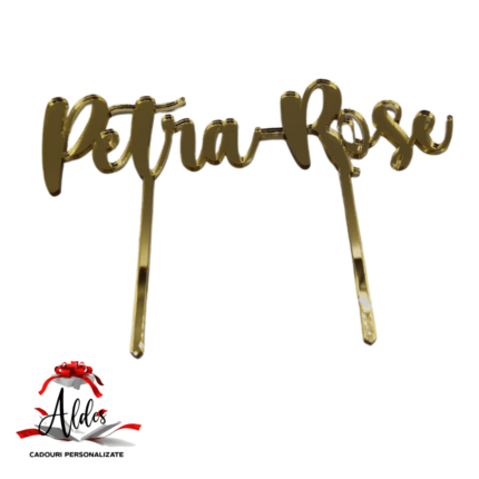 Topper 2 nume caligrafice, cu suport, din plexiglas (acril) oglinda