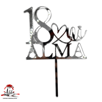 Topper tip "numar si nume personalizat", cu suport, din plexiglas (acril) oglinda