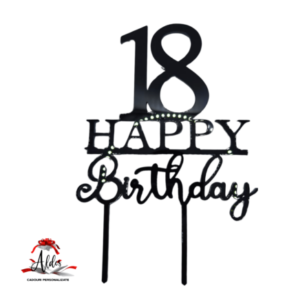 Topper Happy Birthday si numar aniversar, cu suport, din plexiglas (acril) colorat