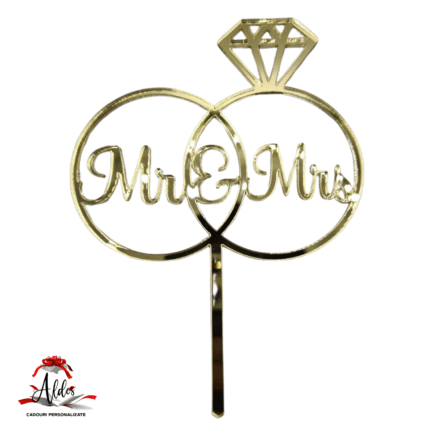 Topper verighete "Mr&Mrs", cu suport, din plexiglas (acril) oglinda