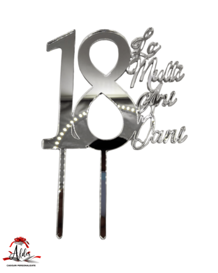 Topper "La multi ani cu numar aniversar", cu suport, din plexiglas (acril) oglinda