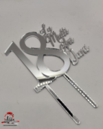 Topper "La multi ani cu numar aniversar", cu suport, din plexiglas (acril) oglinda - imagine 2