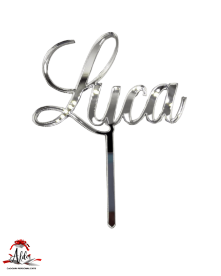 Topper "nume personalizat", cu suport, din plexiglas (acril) oglinda