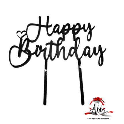 Topper „Happy Birthday”, cu suport, din plexiglas (acril) colorat