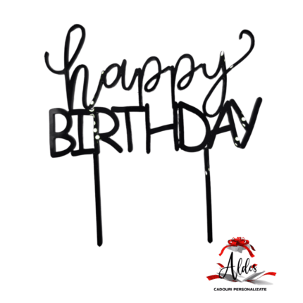 Topper „Happy Birthday”, cu suport, din plexiglas (acril) colorat