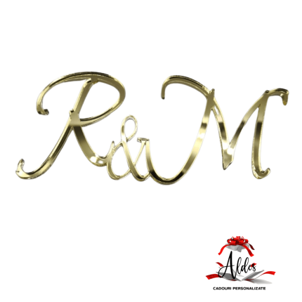 Topper litere "Initiale caligrafice V3" , fara suport, din plexiglas (acril) oglinda