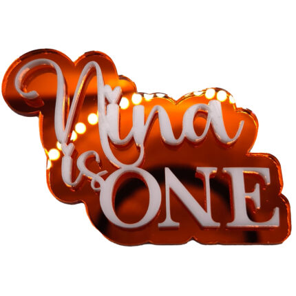 Topper "Nume + vârstă", fără suport, din plexiglas dublat (acril) oglindă (colorată)