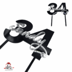 Topper „Nume + vârstă”, cu suport, din plexiglas dublat (acril) oglindă (colorată) - imagine 2