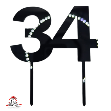 Topper tip număr aniversar, cu suport, din plexiglas (acril) colorat