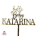 Topper "Hello Baby" și nume personalizat, cu suport, din plexiglas (acril) oglindă