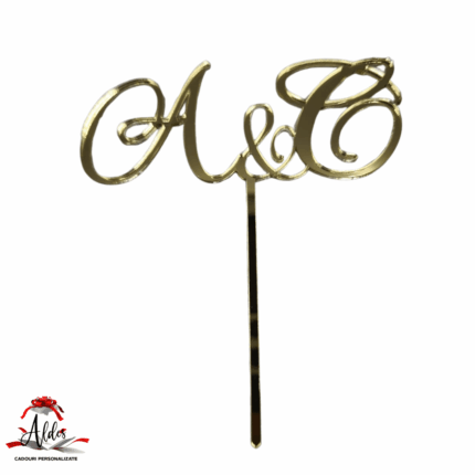 Topper litere "inițiale caligrafice" , cu suport, din plexiglas (acril) oglindă