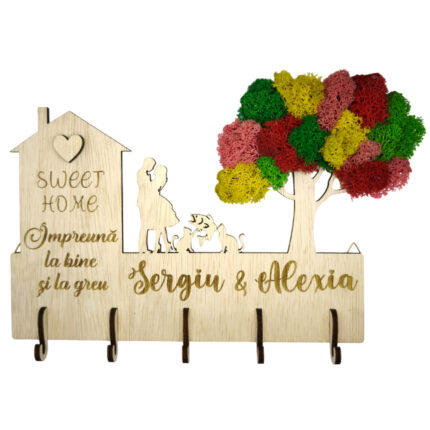 Suport chei tip căsuță cu familie și pisici