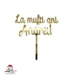 Topper "La mulți ani cu nume personalizat", cu suport, din plexiglas (acril) oglindă